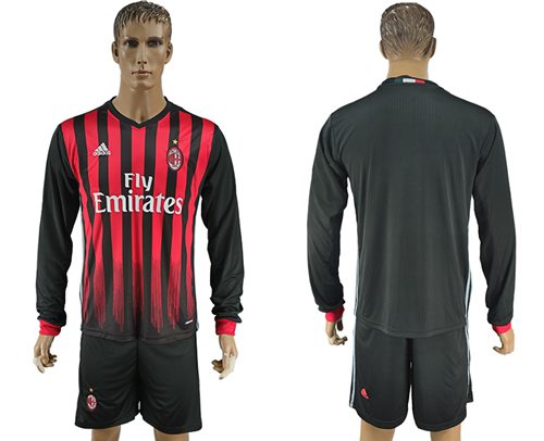 AC Milan Blank Home Long Sleeves Soccer Club Jersey