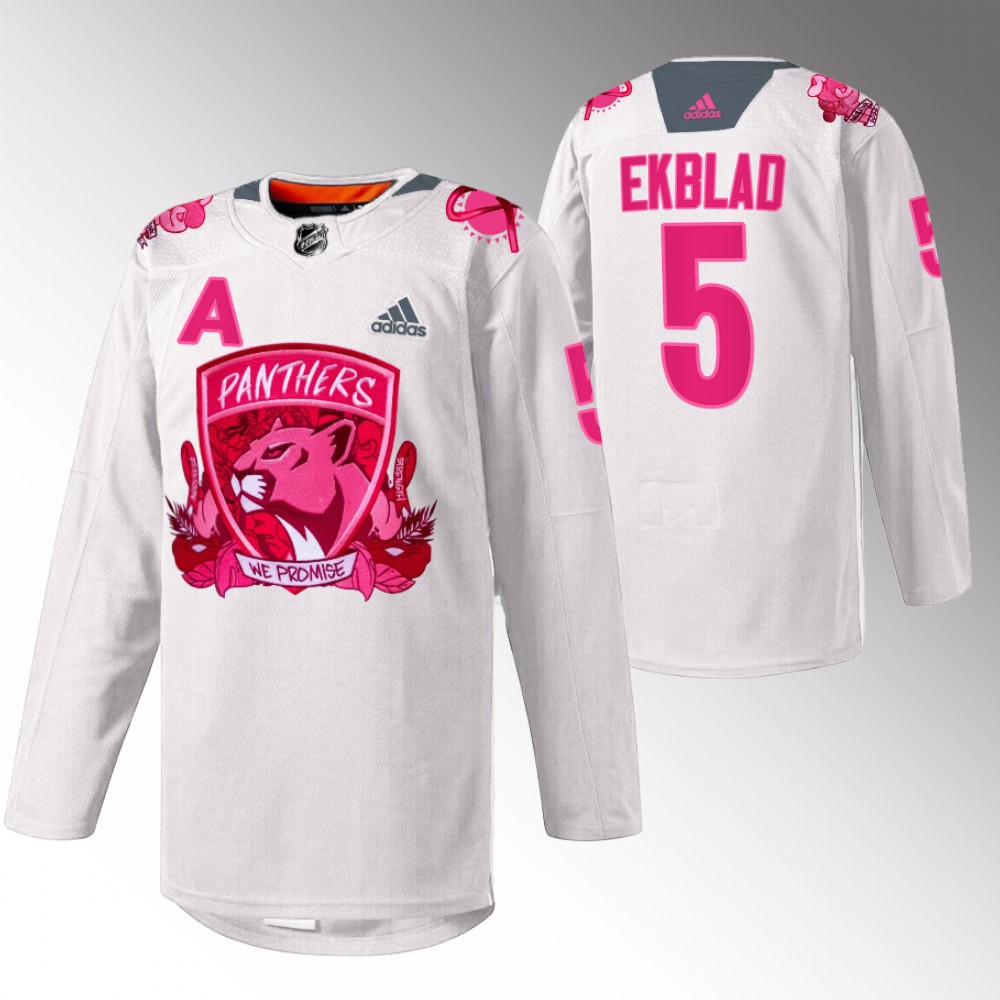 Aaron Ekblad Panthers Pink in the Rink Jersey White Warmup