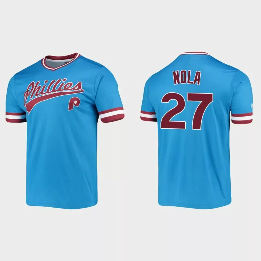Aaron Nola Philadelphia Phillies Cooperstown Collection Stitches Jersey – Light Blue