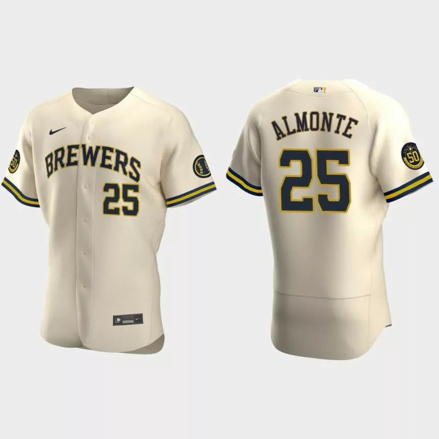 Abraham Almonte Milwaukee Brewers Authentic Alternate Jersey – Cream