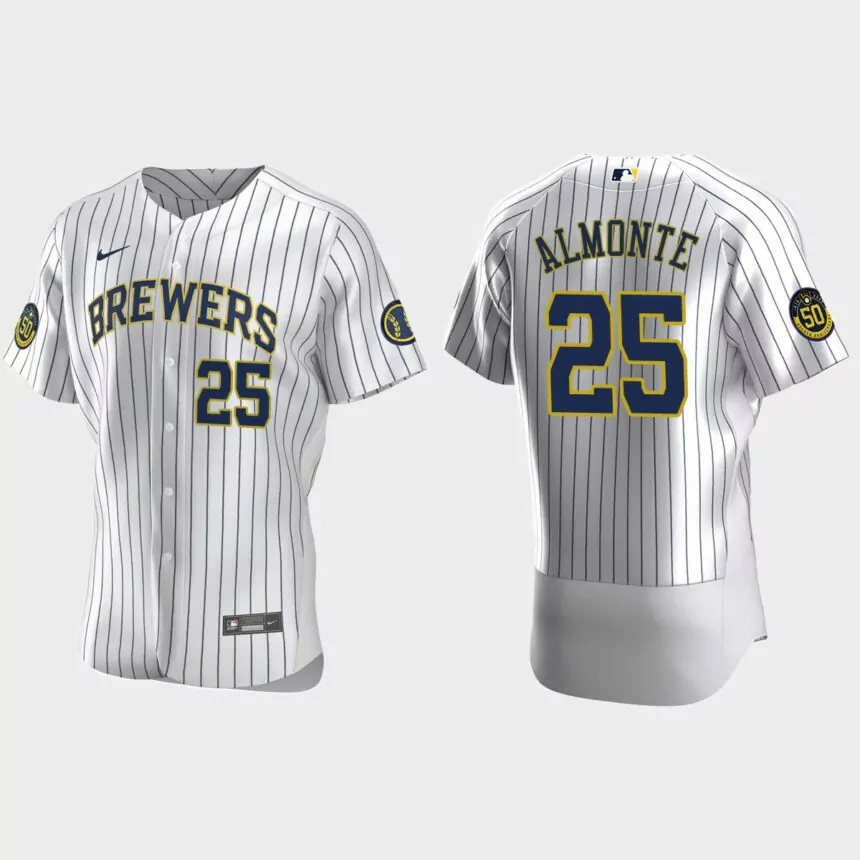 Abraham Almonte Milwaukee Brewers Authentic Home Jersey – White