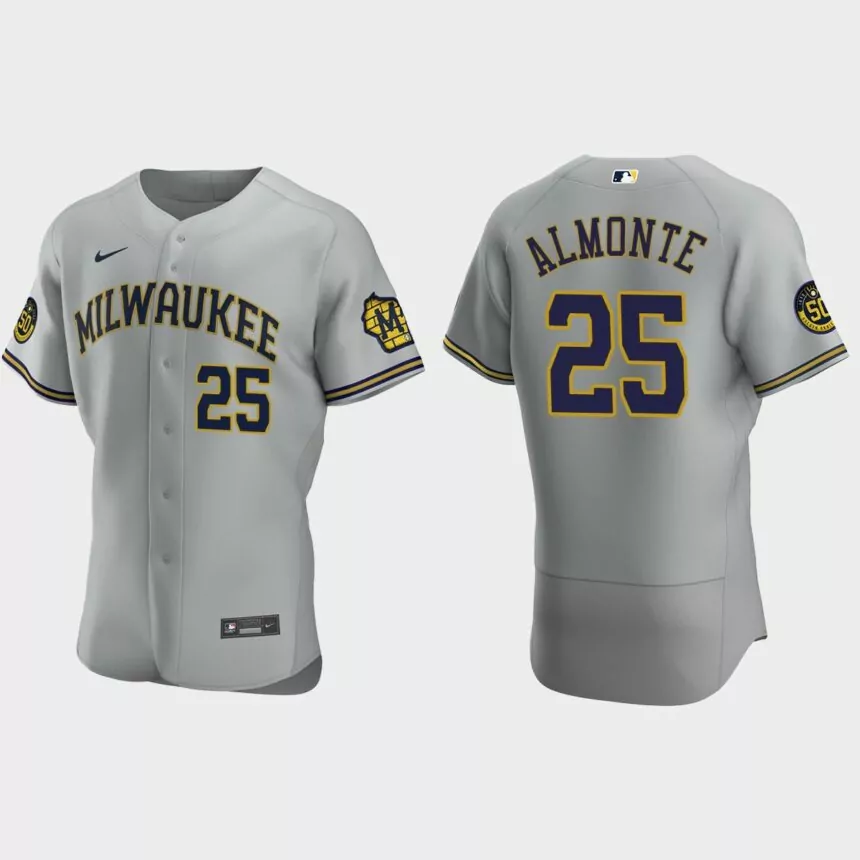Abraham Almonte Milwaukee Brewers Authentic Road Jersey – Gray