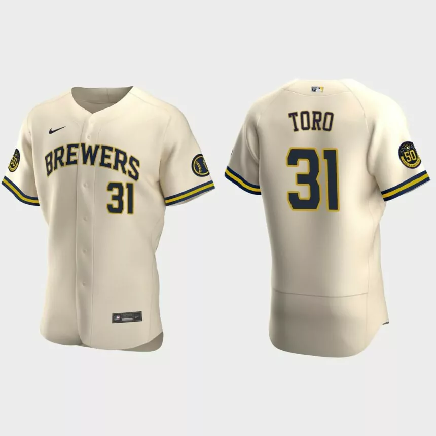 Abraham Toro Milwaukee Brewers Authentic Alternate Jersey – Cream