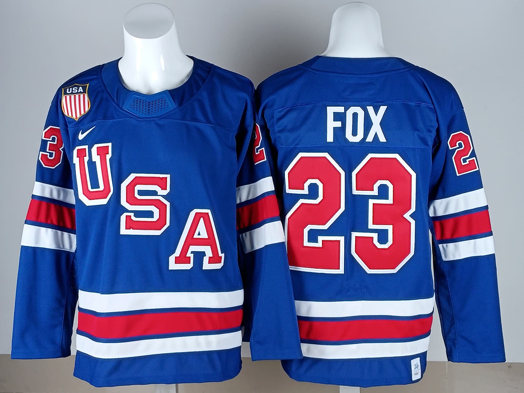Adam Fox Team USA Game-Used #23 Blue Jersey