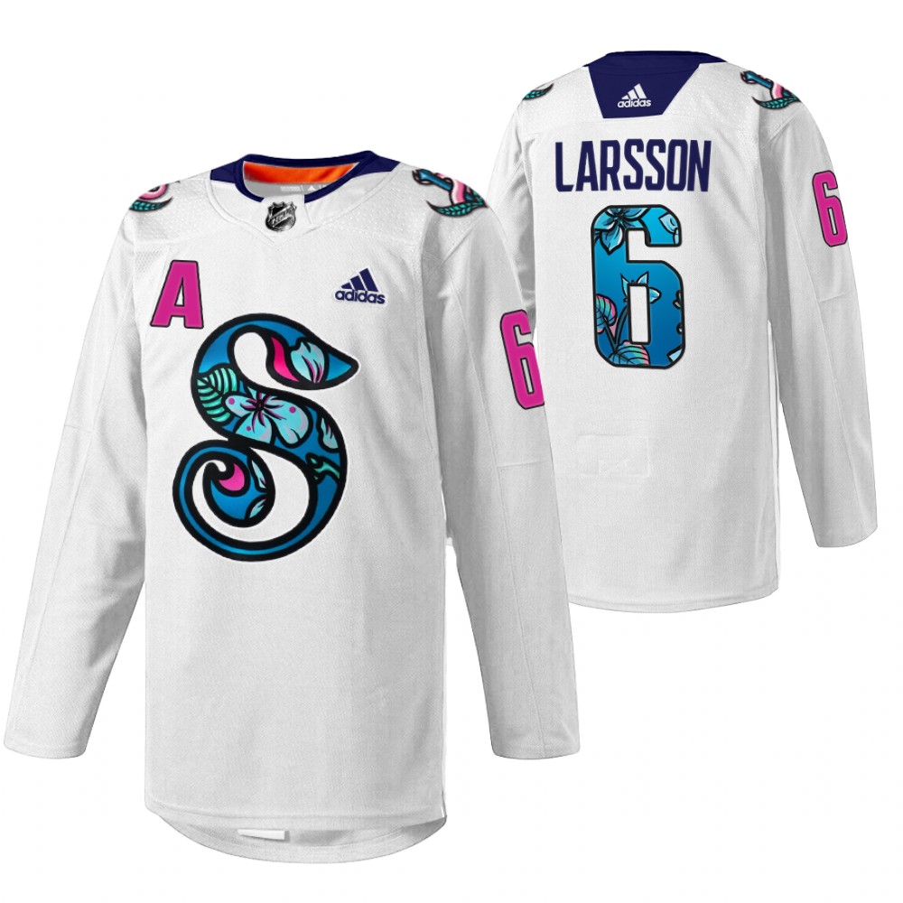 Adam Larsson Kraken Pride Night Jersey White Warmup