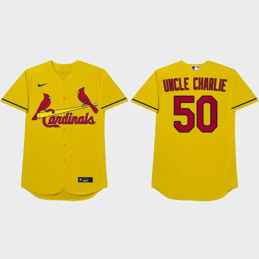 Adam Wainwright Nickname Cardinals 2021 Players’ Weekend Uncle Charlie Jersey – Gold