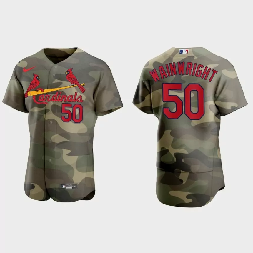 Adam Wainwright St. Louis Cardinals 2021 National Armed Forces Day Authentic Jersey – Camo