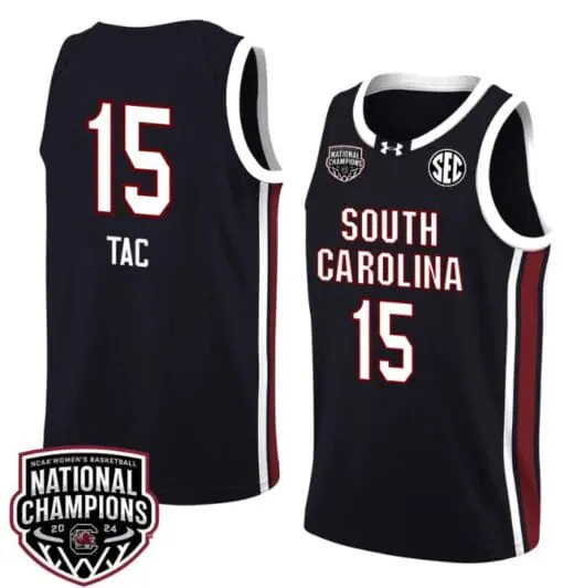 Adhel Tac Jersey #15 South Carolina Gamecocks 2024 NCAA Basketball National Champions Black