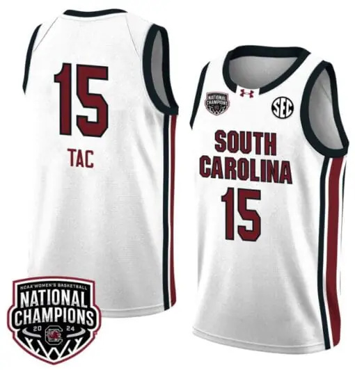 Adhel Tac Jersey #15 South Carolina Gamecocks 2024 NCAA Basketball National Champions White Red