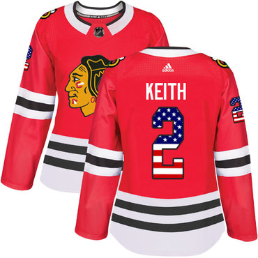 Adidas Blackhawks #2 Duncan Keith Red Home Authentic USA Flag Women's Stitched NHL Jersey
