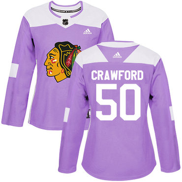 Adidas Blackhawks #50 Corey Crawford Purple Authentic Fights Cancer Women's Stitched NHL Jersey