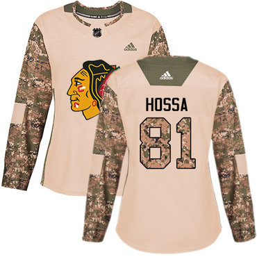 Adidas Blackhawks #81 Marian Hossa Camo Authentic 2017 Veterans Day Women's Stitched NHL Jersey