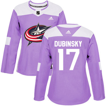Adidas Blue Jackets #17 Brandon Dubinsky Purple Authentic Fights Cancer Women's Stitched NHL Jersey