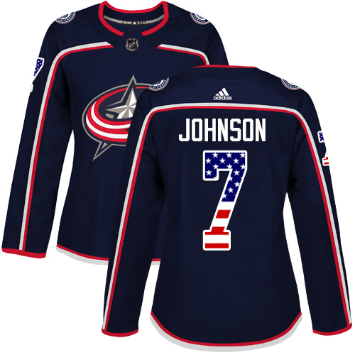 Adidas Blue Jackets #7 Jack Johnson Navy Blue Home Authentic USA Flag Women's Stitched NHL Jersey