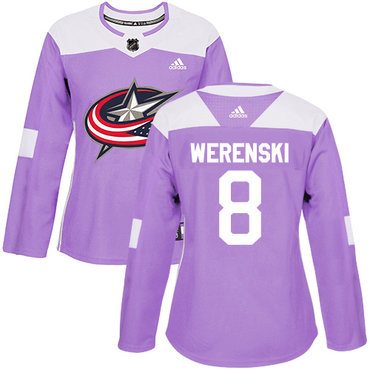 Adidas Blue Jackets #8 Zach Werenski Purple Authentic Fights Cancer Women's Stitched NHL Jersey