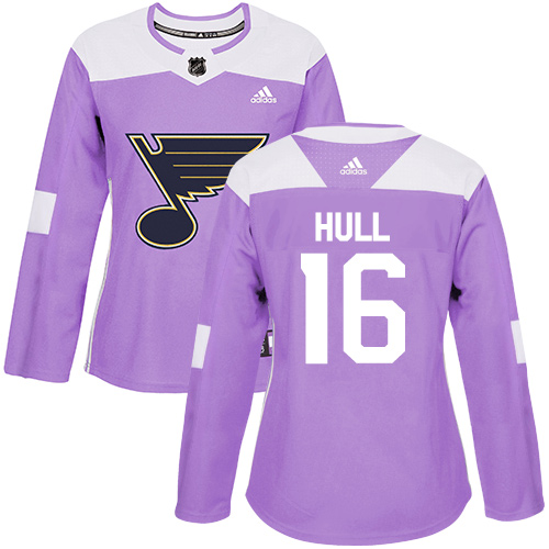 Adidas Blues #16 Brett Hull Purple Authentic Fights Cancer Women's Stitched NHL Jersey