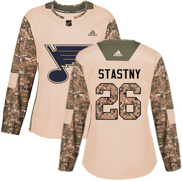Adidas Blues #26 Paul Stastny Camo Authentic 2017 Veterans Day Women's Stitched NHL Jersey