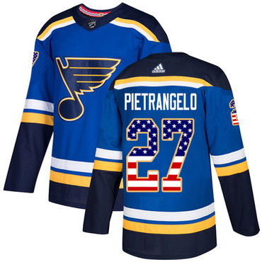 Adidas Blues #27 Alex Pietrangelo Blue Home Authentic USA Flag Stitched Youth NHL Jersey