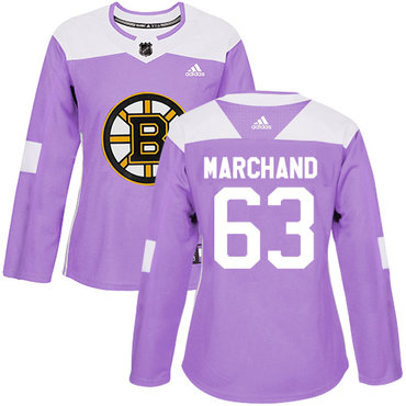 Adidas Bruins #63 Brad Marchand Purple Authentic Fights Cancer Women's Stitched NHL Jersey