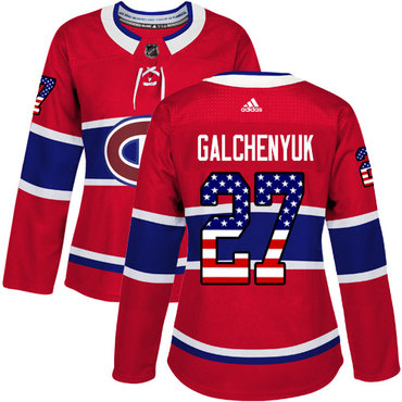Adidas Canadiens #27 Alex Galchenyuk Red Home Authentic USA Flag Women's Stitched NHL Jersey