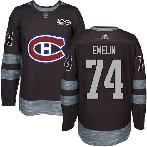 Adidas Canadiens #74 Alexei Emelin Black 1917-2017 100th Anniversary Stitched NHL Jersey