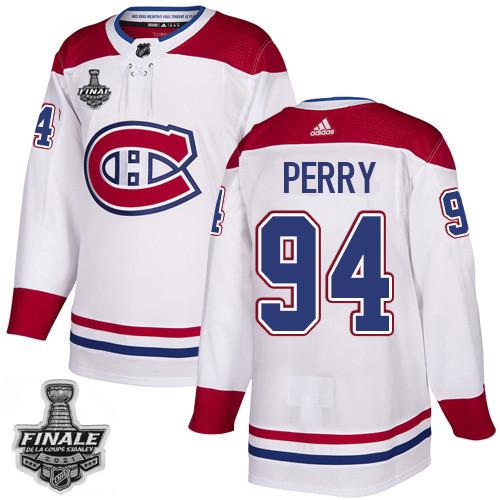 Adidas Canadiens #94 Corey Perry White Road Authentic 2021 NHL Stanley Cup Final Patch Jersey