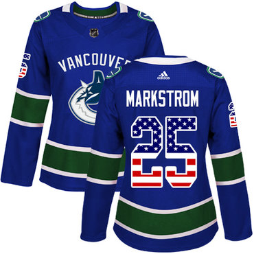 Adidas Canucks #25 Jacob Markstrom Blue Home Authentic USA Flag Women's Stitched NHL Jersey