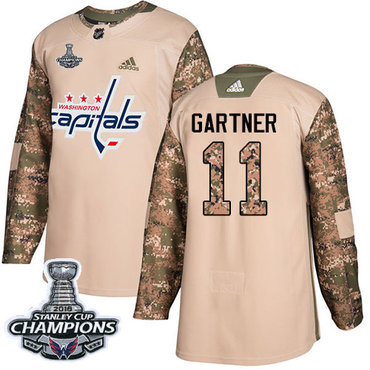 Adidas Capitals #11 Mike Gartner Camo Authentic 2017 Veterans Day Stanley Cup Final Champions Stitched NHL Jersey
