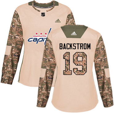 Adidas Capitals #19 Nicklas Backstrom Camo Authentic 2017 Veterans Day Women's Stitched NHL Jersey