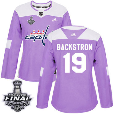 Adidas Capitals #19 Nicklas Backstrom Purple Authentic Fights Cancer 2018 Stanley Cup Final Women's Stitched NHL Jersey