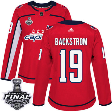 Adidas Capitals #19 Nicklas Backstrom Red Home Authentic 2018 Stanley Cup Final Women's Stitched NHL Jersey