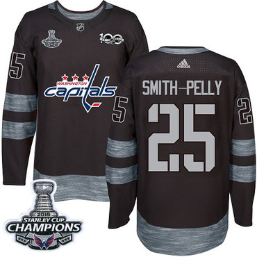 Adidas Capitals #25 Devante Smith-Pelly Black 1917-2017 100th Anniversary Stanley Cup Final Champions Stitched NHL Jersey