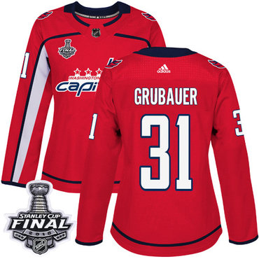 Adidas Capitals #31 Philipp Grubauer Red Home Authentic 2018 Stanley Cup Final Women's Stitched NHL Jersey
