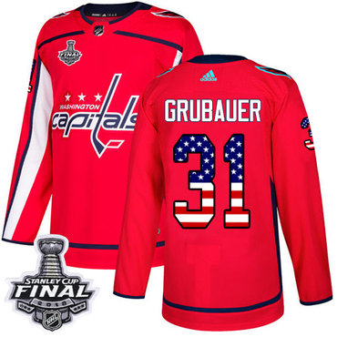 Adidas Capitals #31 Philipp Grubauer Red Home Authentic USA Flag 2018 Stanley Cup Final Stitched Youth NHL Jersey