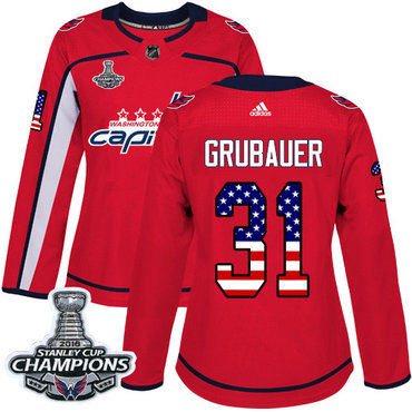 Adidas Capitals #31 Philipp Grubauer Red Home Authentic USA Flag Stanley Cup Final Champions Women's Stitched NHL Jersey