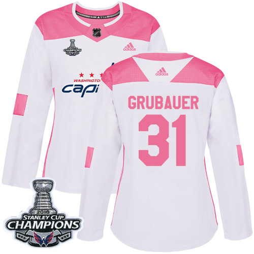 Adidas Capitals #31 Philipp Grubauer White Pink Authentic Fashion Stanley Cup Final Champions Women's Stitched NHL Jersey