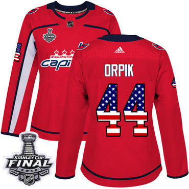 Adidas Capitals #44 Brooks Orpik Red Home Authentic USA Flag 2018 Stanley Cup Final Women's Stitched NHL Jersey