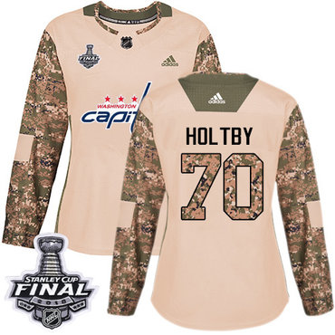 Adidas Capitals #70 Braden Holtby Camo Authentic 2017 Veterans Day 2018 Stanley Cup Final Women's Stitched NHL Jersey