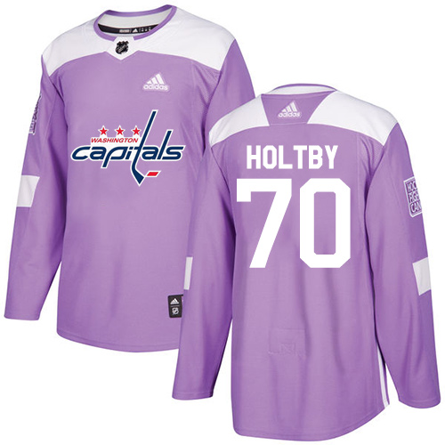 Adidas Capitals #70 Braden Holtby Purple Authentic Fights Cancer Stitched Youth NHL Jersey