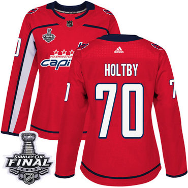 Adidas Capitals #70 Braden Holtby Red Home Authentic 2018 Stanley Cup Final Women's Stitched NHL Jersey
