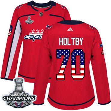 Adidas Capitals #70 Braden Holtby Red Home Authentic USA Flag Stanley Cup Final Champions Women's Stitched NHL Jersey