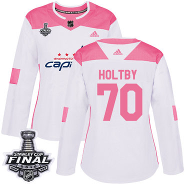 Adidas Capitals #70 Braden Holtby White Pink Authentic Fashion 2018 Stanley Cup Final Women's Stitched NHL Jersey