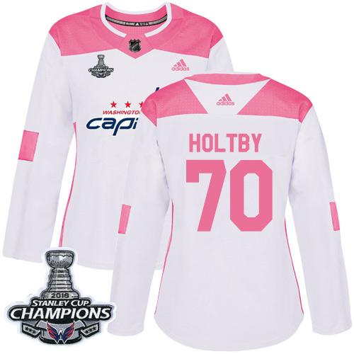 Adidas Capitals #70 Braden Holtby White Pink Authentic Fashion Stanley Cup Final Champions Women's Stitched NHL Jersey