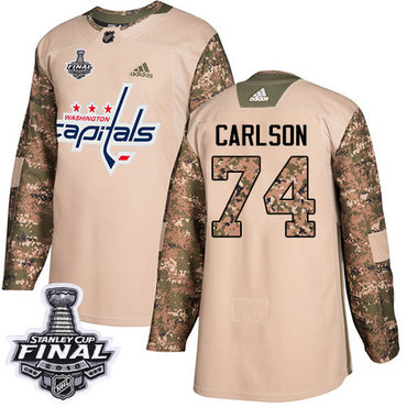 Adidas Capitals #74 John Carlson Camo Authentic 2017 Veterans Day 2018 Stanley Cup Final Stitched Youth NHL Jersey