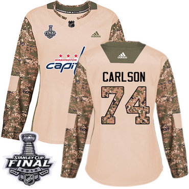 Adidas Capitals #74 John Carlson Camo Authentic 2017 Veterans Day 2018 Stanley Cup Final Women's Stitched NHL Jersey