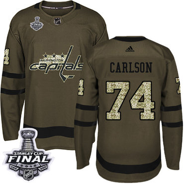 Adidas Capitals #74 John Carlson Green Salute to Service 2018 Stanley Cup Final Stitched Youth NHL Jersey