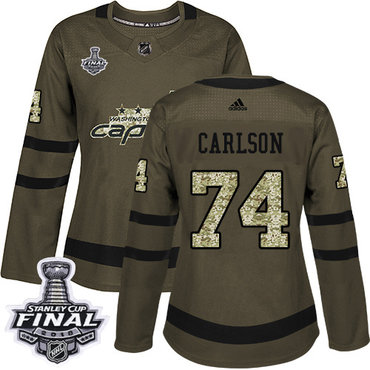 Adidas Capitals #74 John Carlson Green Salute to Service 2018 Stanley Cup Final Women's Stitched NHL Jersey
