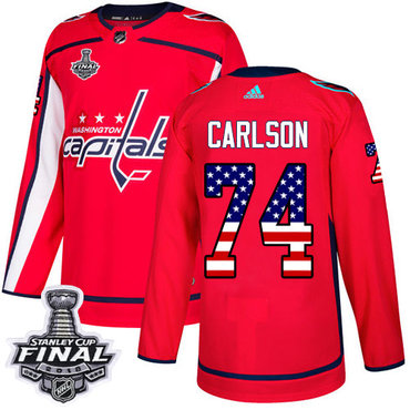 Adidas Capitals #74 John Carlson Red Home Authentic USA Flag 2018 Stanley Cup Final Stitched Youth NHL Jersey