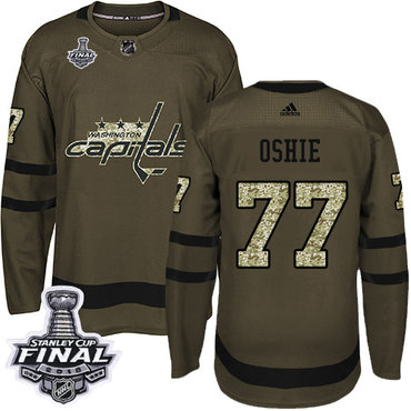 Adidas Capitals #77 T. J. Oshie Green Salute to Service 2018 Stanley Cup Final Stitched Youth NHL Jersey