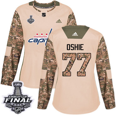 Adidas Capitals #77 T.J. Oshie Camo Authentic 2017 Veterans Day 2018 Stanley Cup Final Women's Stitched NHL Jersey